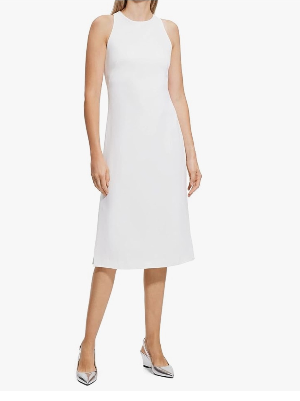 Theory Women's X Back Midi DR Fluid Ottoman White Dress Sz 2